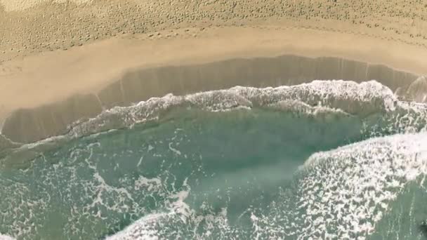 Ombra di un aereo di linea rivela il testo Isole Canarie sulla spiaggia di sabbia — Video Stock