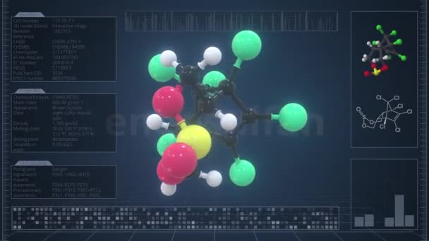 计算机显示器上有信息图形的硫丹分子，易损坏的3D动画 — 图库视频影像