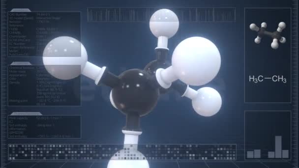 컴퓨터 화면에 대한 설명과 에탄 분자, loopable 3D 애니메이션 — 비디오