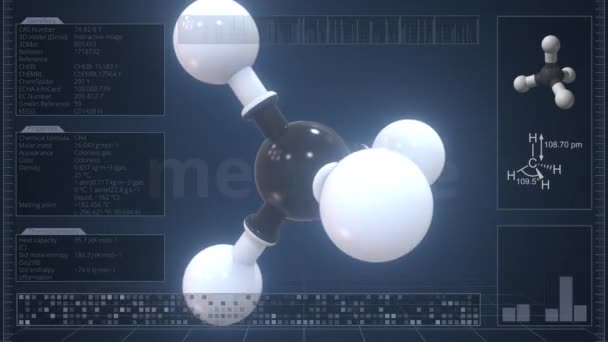 コンピュータ画面の説明付きメタン分子,ループ可能な3Dアニメーション — ストック動画