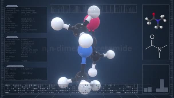 Übersicht über das Molekül von n, n-Dimethylacetamid auf dem Computerbildschirm. Loopable 3D-Animation — Stockvideo