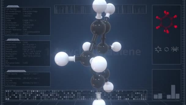 コンピュータ スクリーン,ループ可能な3dアニメーションの記述が付いている1,4-cyclohexadiene分子 — ストック動画