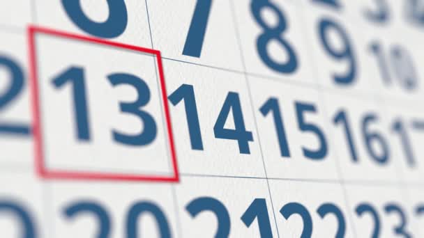 Календарь с отметкой 14 день месяца крупным планом — стоковое видео