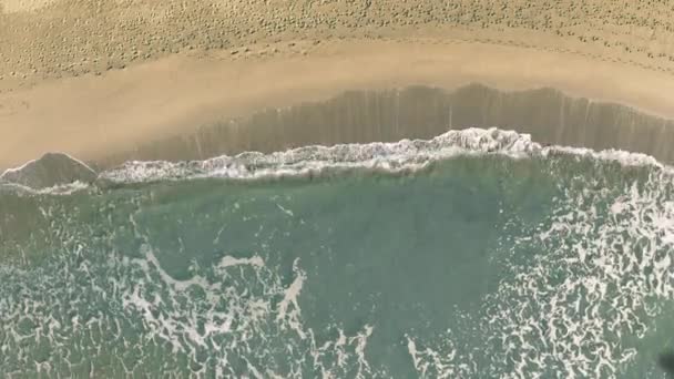 Thailand tekst onthuld met de schaduw van een vliegend commercieel vliegtuig op het strand, lucht top-down uitzicht — Stockvideo