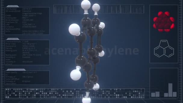 Молекула аценафтилену з інфографікою на моніторі комп'ютера, циклічна 3D анімація — стокове відео