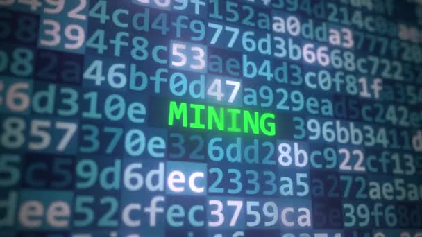 MINING szöveg és programkód a számítógép képernyőjén — Stock videók