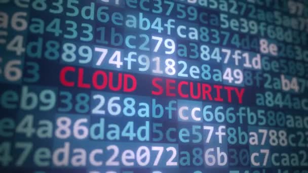 CLOUD SECURITY text och källkod på datorskärmen — Stockvideo