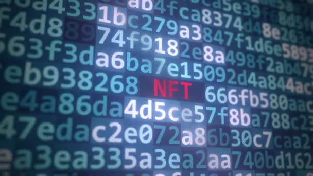 Código y texto NFT en la pantalla del ordenador — Vídeo de stock