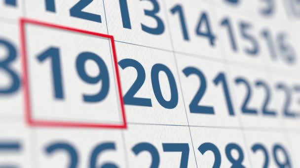 Календар з позначкою 20 днів місяця крупним планом — стокове відео