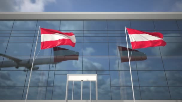 空港および着陸飛行機のオーストリアの旗 — ストック動画