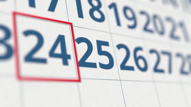 Calendario con marcado 25 día del mes primer plano — Vídeo de stock