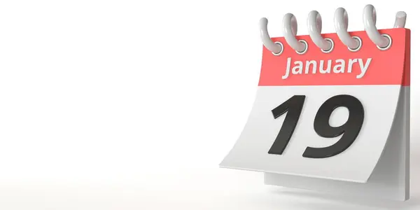 19 de enero fecha en un calendario de desgarro, 3d renderizado — Foto de Stock