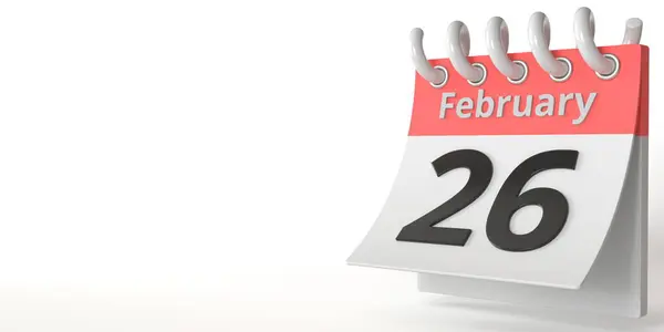 26 лютого дата сльозогінного календаря, 3d рендеринга Ліцензійні Стокові Зображення
