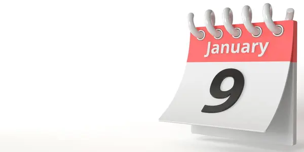 9 de enero en un calendario de desgarro, 3d renderizado — Foto de Stock