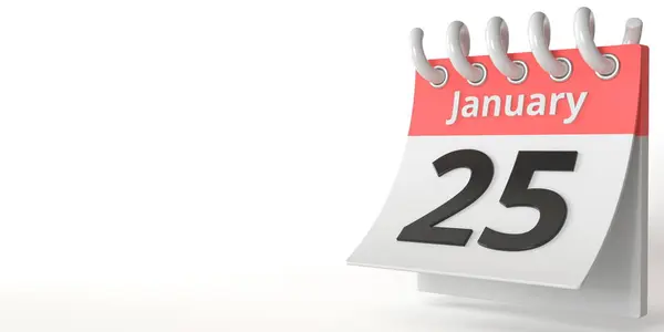 25 de enero en un calendario de desgarro, representación conceptual 3d — Foto de Stock