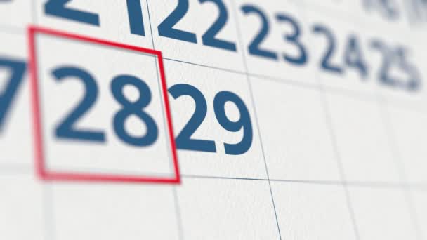 Kalendarz z zaznaczonym 29 dniem miesiąca zbliżenie — Wideo stockowe