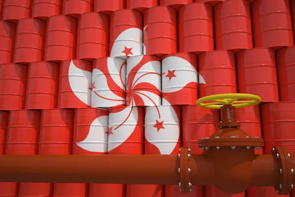 Canne con bandiera dipinta di Hong Kong e oleodotto. rendering 3d — Foto Stock