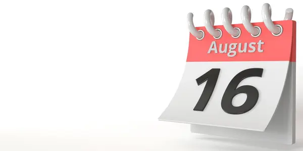 August 16 date on a minimalistic tear-off calendar, 3d rendering Stock Picture