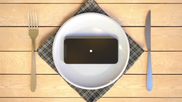 Logo Ekranie Smartfona Talerzu Editorial Food Delivery Konceptualny — Wideo stockowe