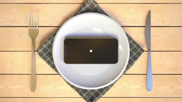 面板上智能手机屏幕上的标志 编辑食物交付概念3D — 图库视频影像