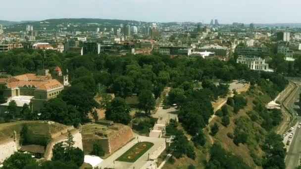 Αεροφωτογραφία Του Φρουρίου Kalemegdan Και Της Πόλης Του Βελιγραδίου Σερβία — Αρχείο Βίντεο