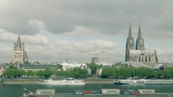 Cologne Allemagne Juillet 2022 Vue Aérienne Centre Ville Depuis Rhin — Video