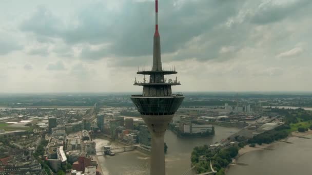 Dusseldorf Germany July 2022 Повітряний Постріл Рейнтурма Або Рейнської Вежі — стокове відео