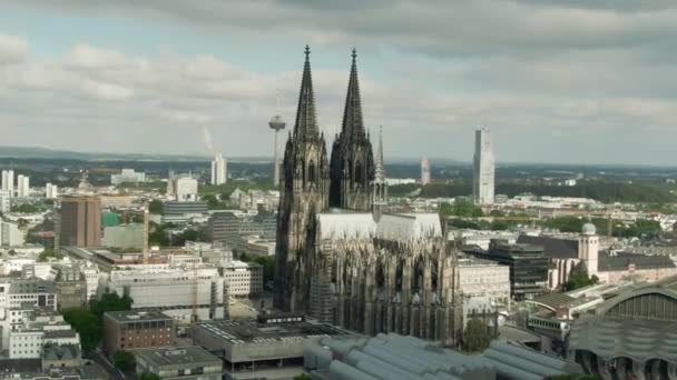 Luchtfoto Van Stad Keulen Met Beroemde Kathedraal — Stockvideo