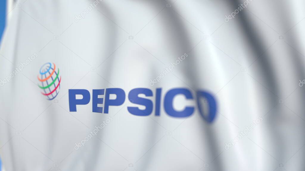 Waving flag with Pepsico logo. Editorial 3D