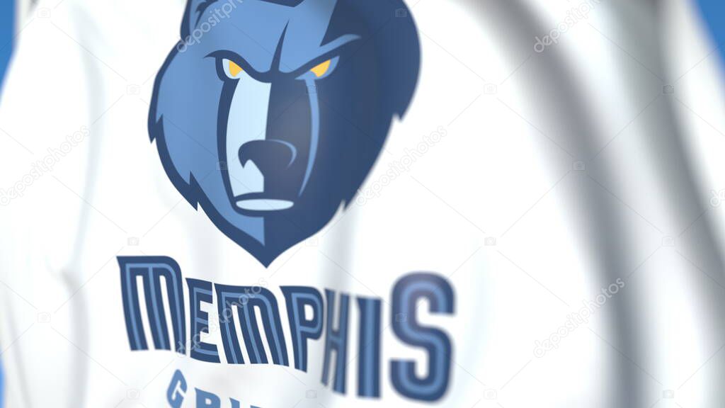 Waving flag with Memphis Grizzlies professional team logo. Editorial 3D