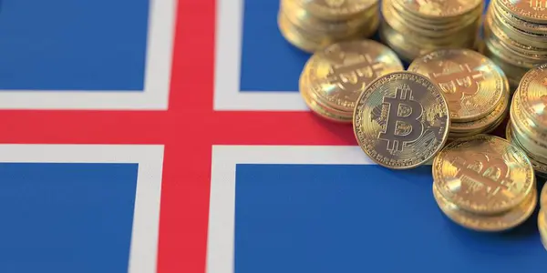 Flagge Und Viele Bitcoins Konzept Zur Regulierung Nationaler Kryptowährungen — Stockfoto