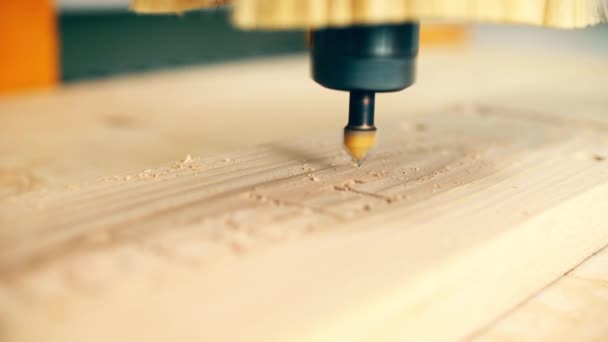 Cnc Router Bit Engraves Wood — Stock Video