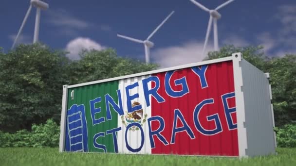 Промислова Батарея Прапором Текстом Energy Storage Вітрових Турбінах — стокове відео
