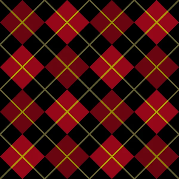 Patrón de Argyle en negro y rojo con una raya amarilla — Vector de stock