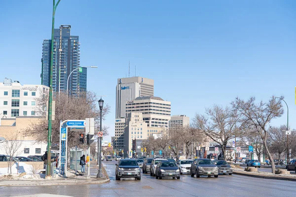 17. März 2022 - Winnipeg Manitba Kanada - Innenstadt von Winnipeg City Skyline — Stockfoto