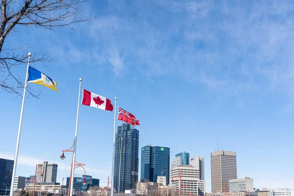 March 17 2022 - Winnipeg Manitba Canada - Downtown Winnipeg City Skyline — Stock Photo, Image