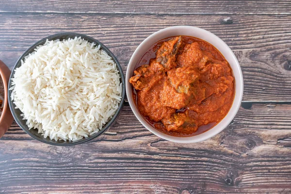 Schüssel Reis Serviert Mit Nigerianischer Paprika Tomatensauce — Stockfoto