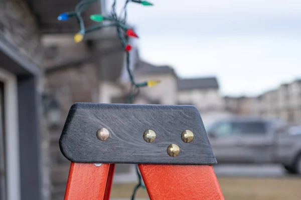 Escalera Con Cadena Luces Navideñas — Foto de Stock