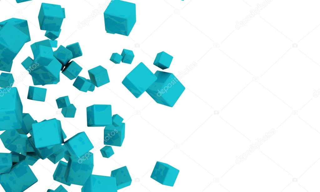 Scattered 3d turquoise cubes