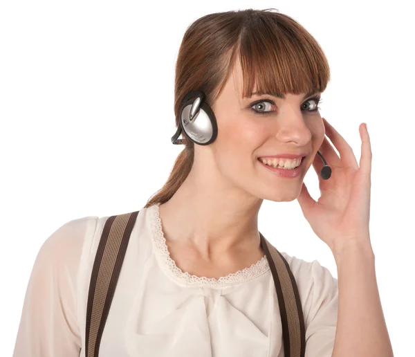 A friendly telephone operator isolated on white. — Stock Photo, Image