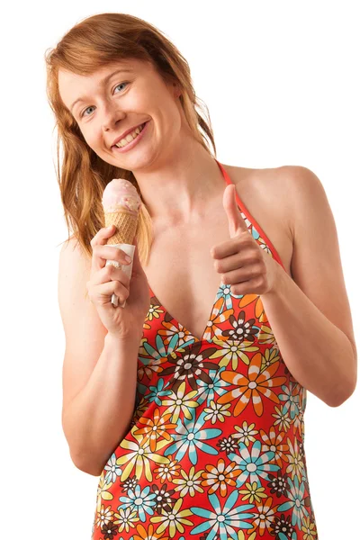 Bella giovane donna con gelato isolato su backgrou bianco — Foto Stock