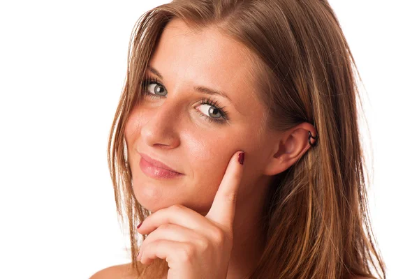 Hermoso retrato de mujer joven atractiva aislada sobre blanco b —  Fotos de Stock