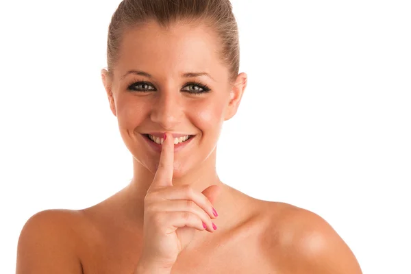 Woman gesturing silence — Stock Photo, Image