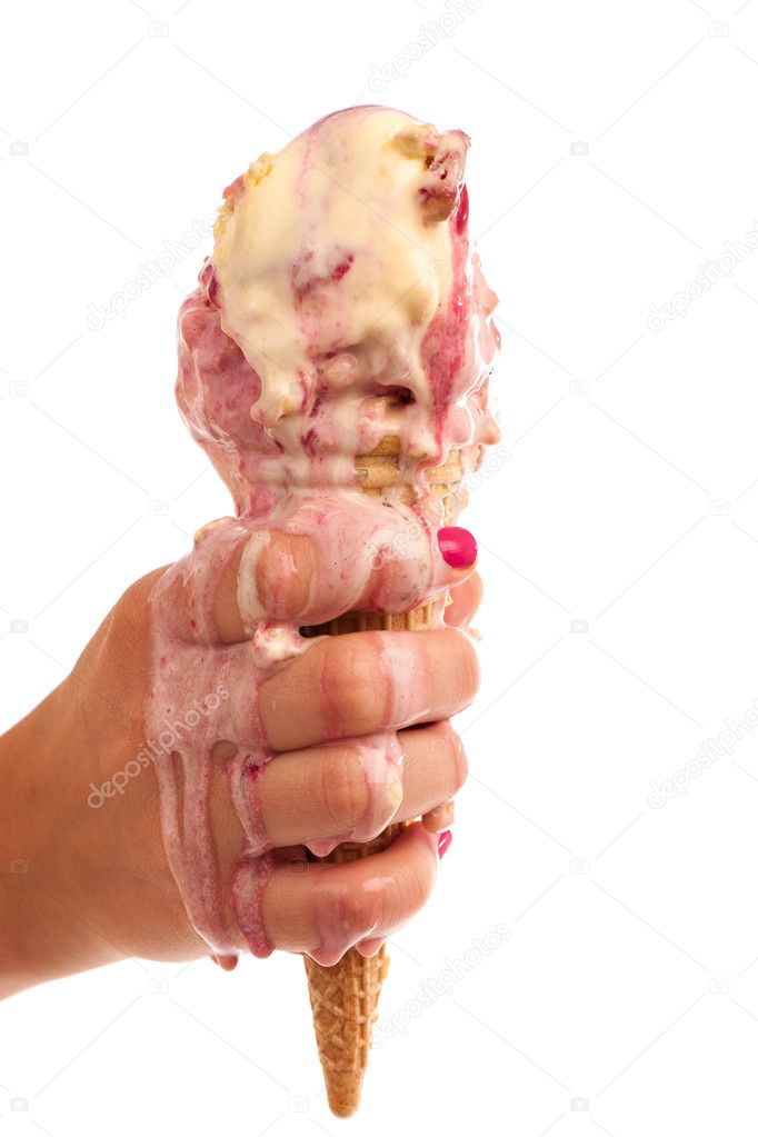 Ice cream melting in hand — Stock Photo © 30302793