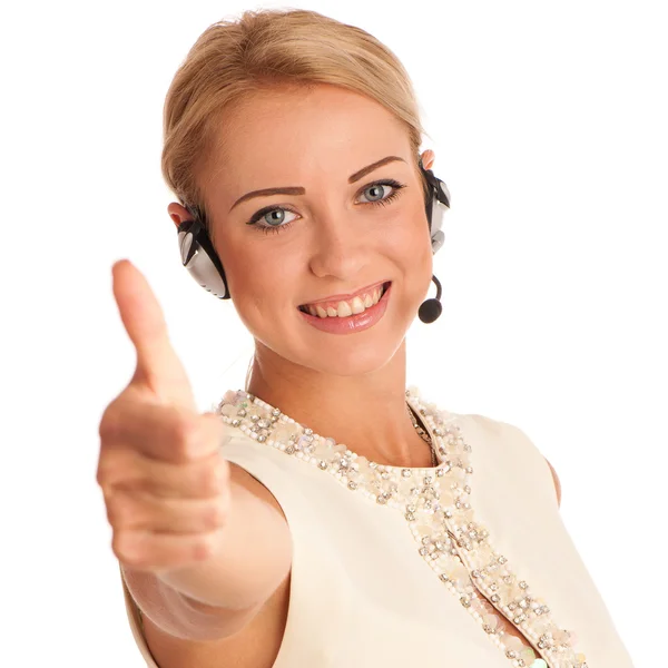 Success - Beautiful young woman showing thump up — Stock Photo, Image