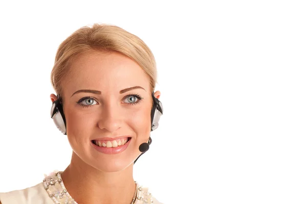 Beautiful young business woman with headset — Stock Photo, Image