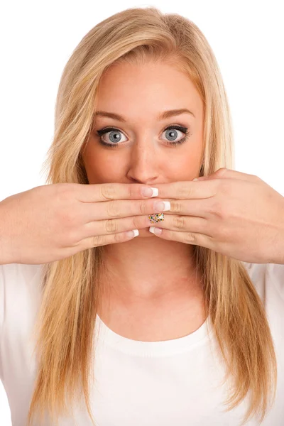 Cute young woman gesturing silence — Stock Photo, Image