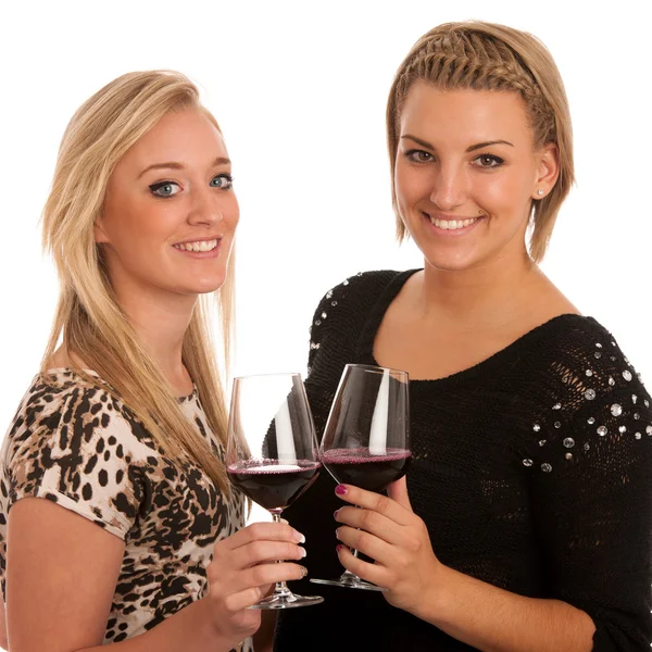 Toast - two girls with glass of wine — Stock Photo, Image