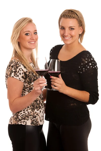 Toast - two girls with glass of wine — Stock Photo, Image