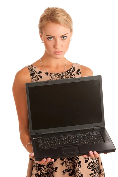 Beautiful young woman with laptop — Stock Photo, Image